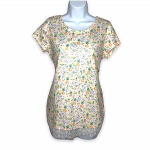 LC Lauren Conrad pineapple tropical print short sleeve top lace lined hem